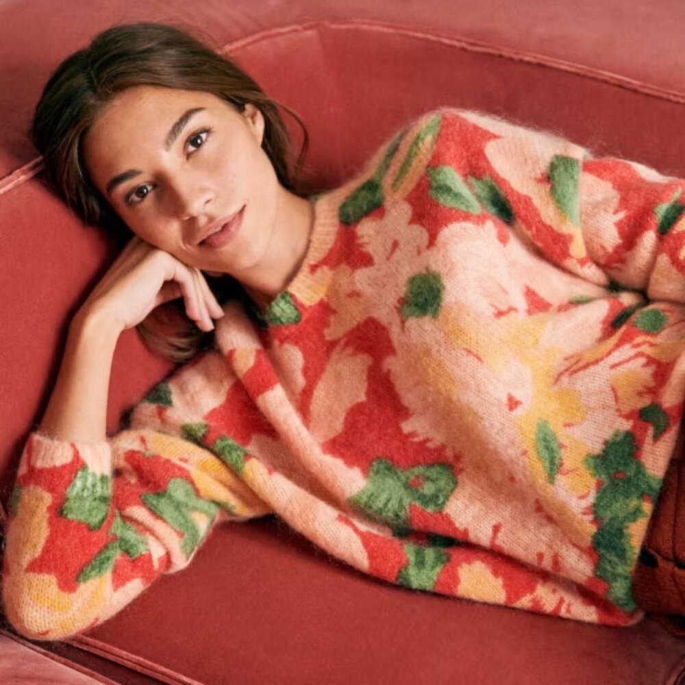 Sezane Floral Crewneck Sweater